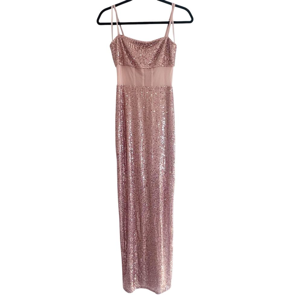 BCBGMAXAZRIA Women's Rosegold Long Sequin Evening Gown Sleeveless Size XXS NWT - Picture 5 of 7